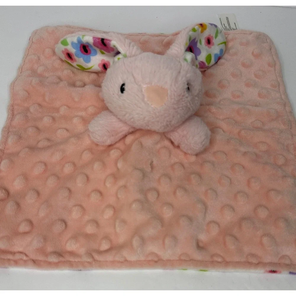 Walmart Pink Bunny Flowers Security Blanket Lovey Raised Dots 10x10